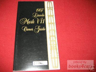 view cover of 1987 Mark VII Owners Manual by Lincoln