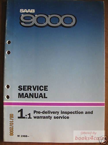 view cover of 1988 9000 Pre Delivery Inspection & Warranty Service shop manual by Saab 44 pgs 1:1