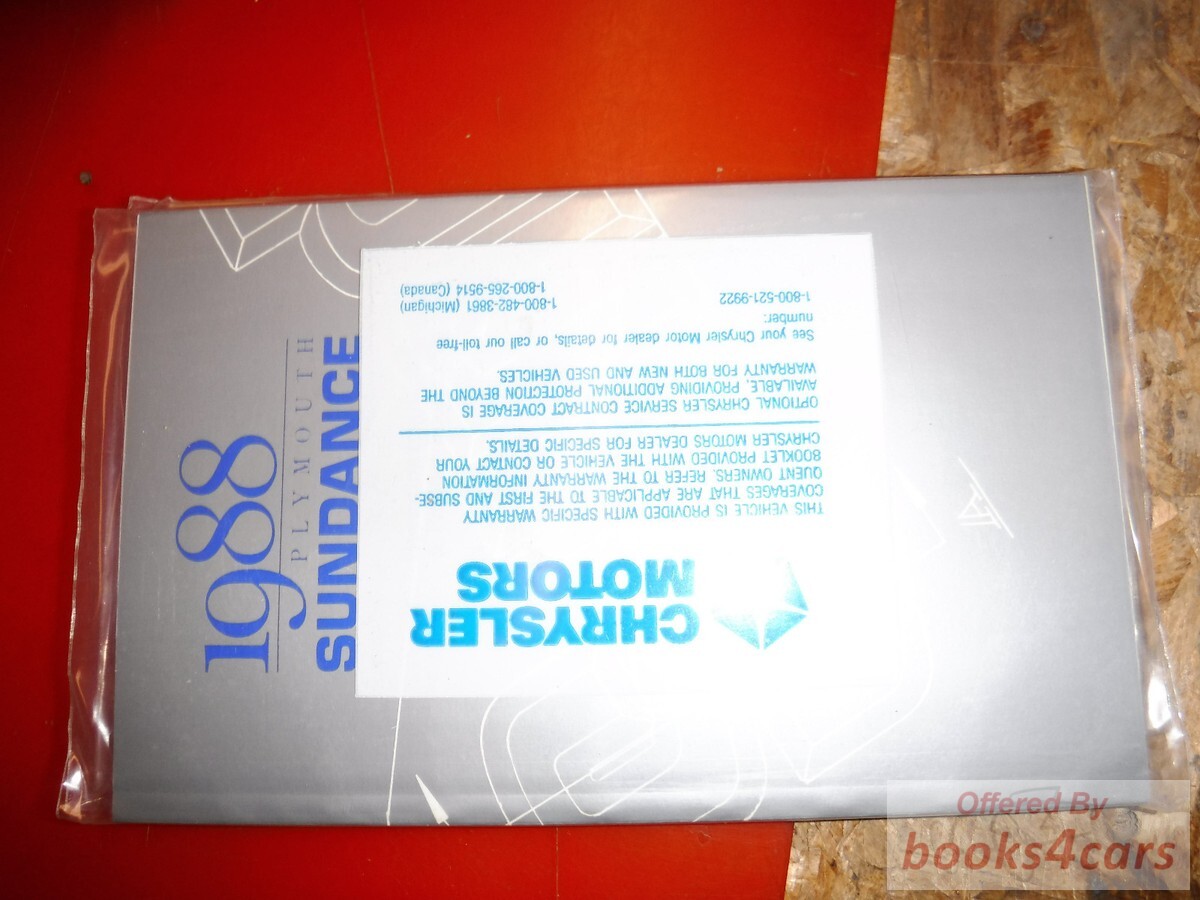 view cover of 1988 Sundance Plymouth Owners Manual