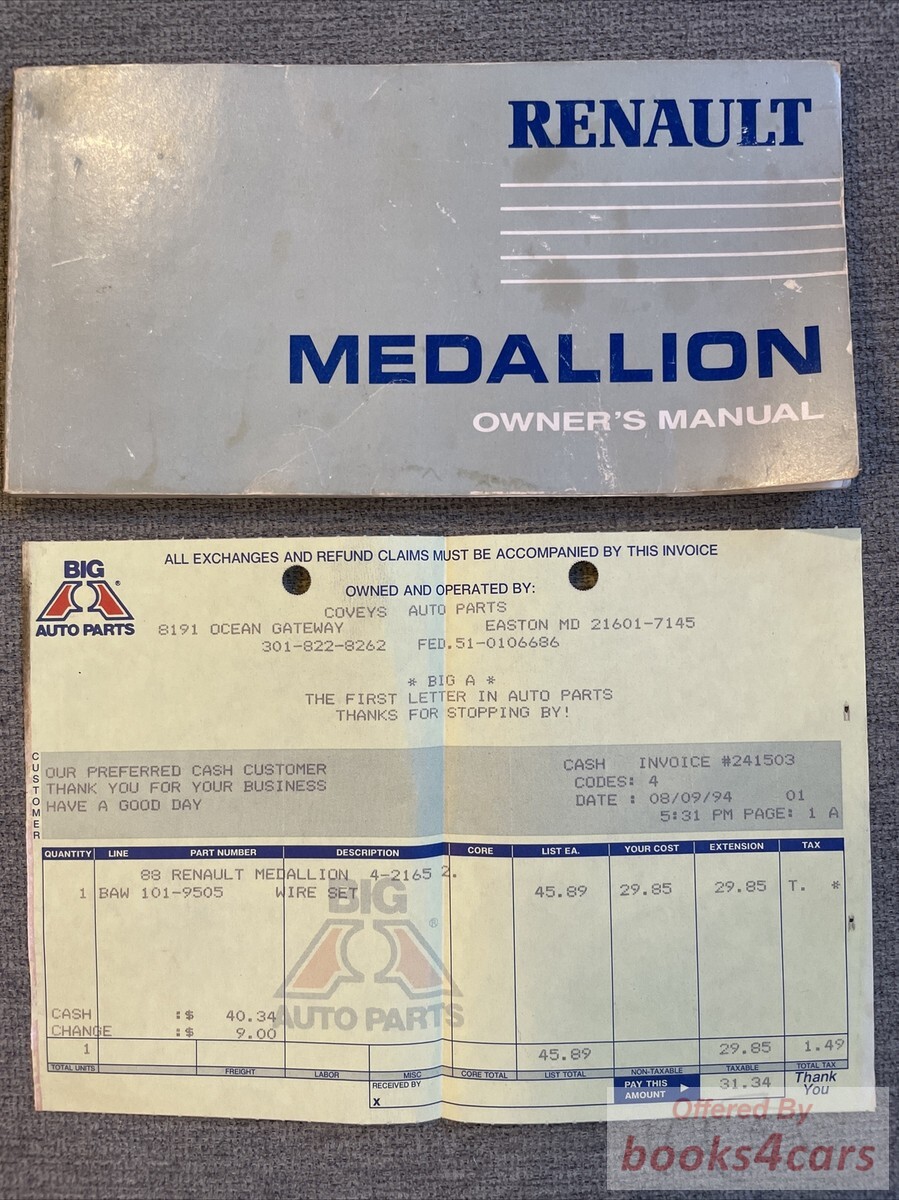 view cover of 1988 Medallion Owners Manual by Renault