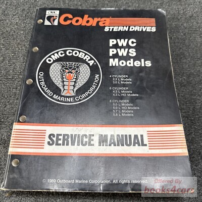 view cover of 1989 Service Manual for Cobra Stern Drives PWC & PWS models 4, 6, & 8 Cylinder by OMC