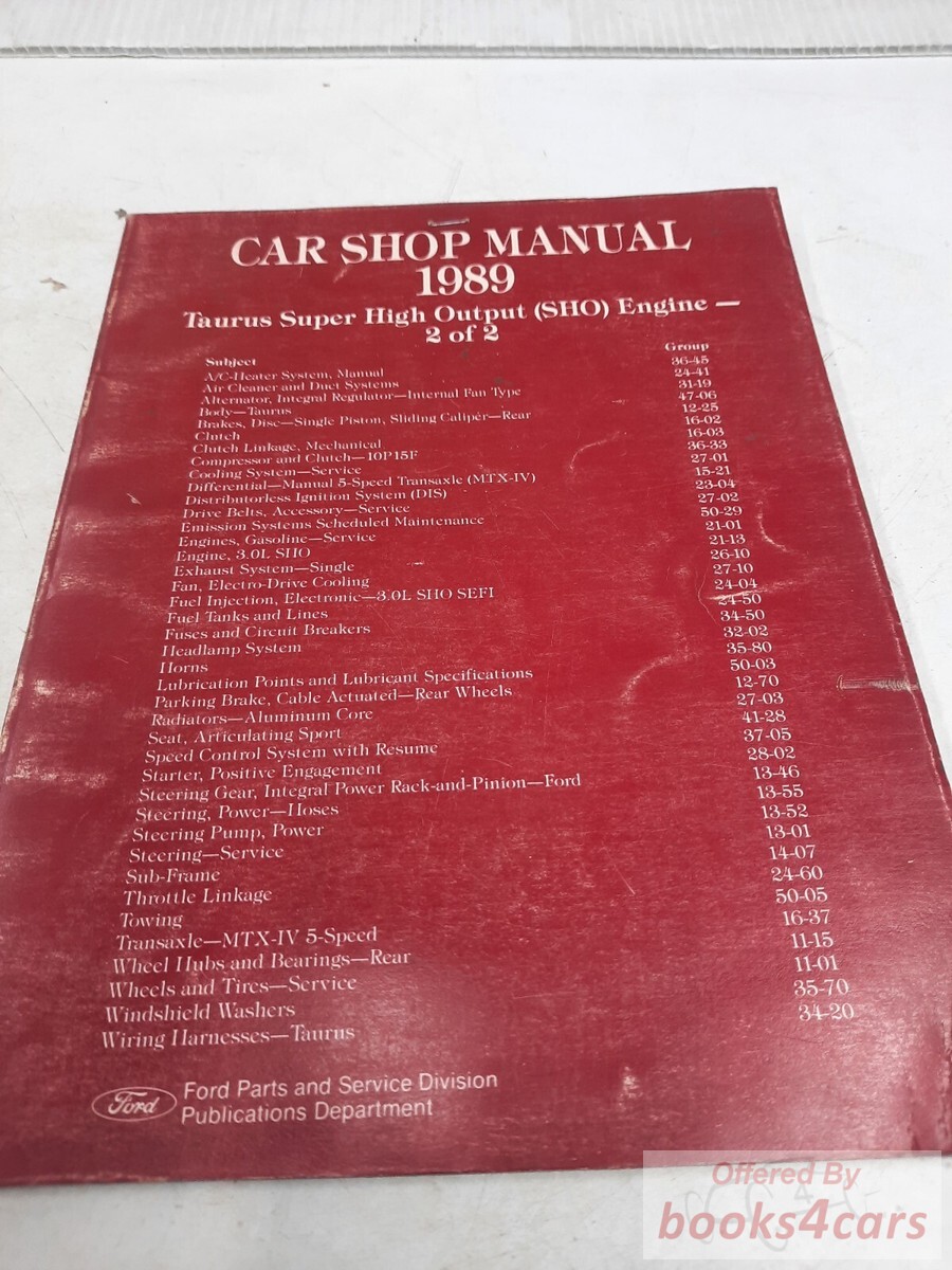 view cover of 1989 SHO Engine shop service repair manual for Taurus & Sable by Ford
