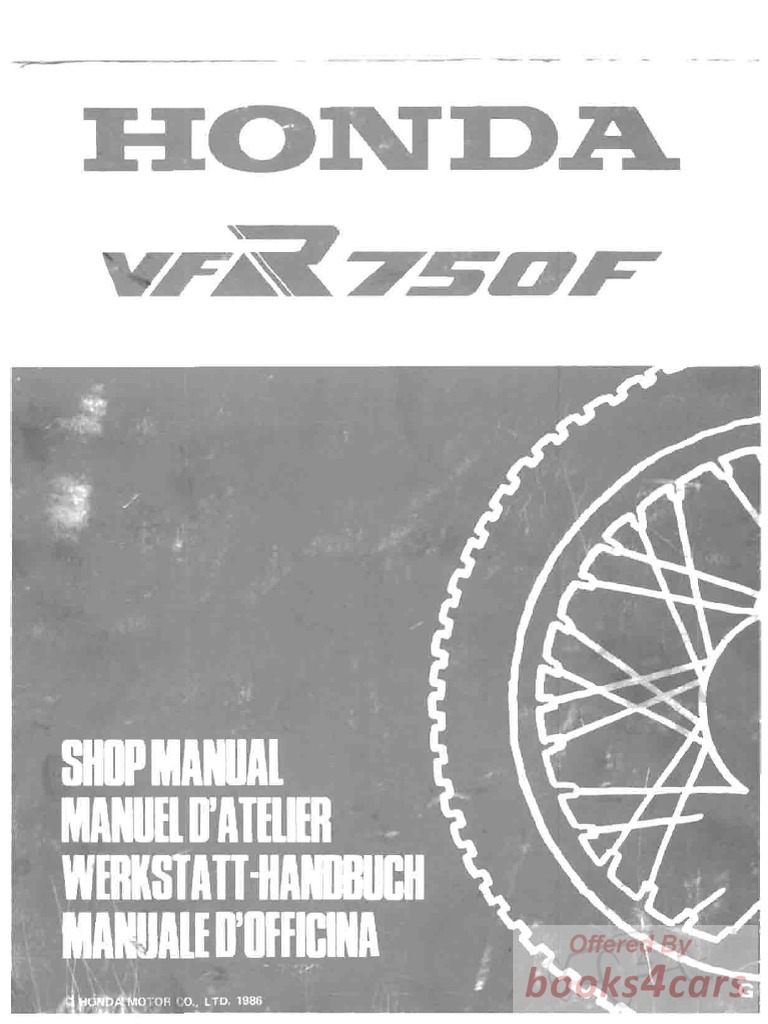 view cover of 1989 Honda VFR750F L Shop Service Repair Manual - 216 pages
