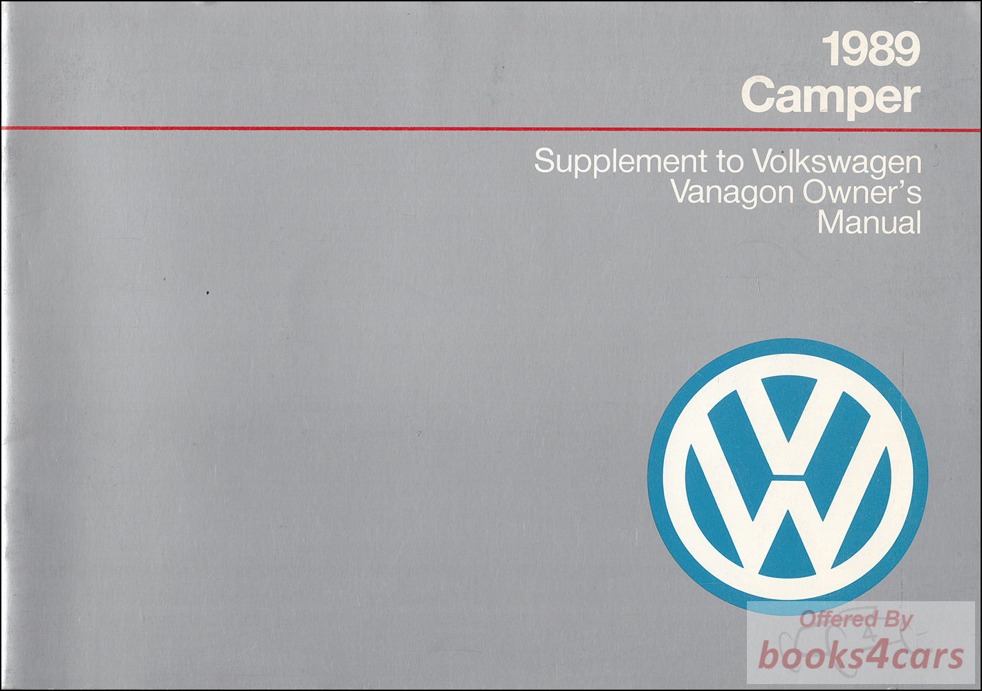 view cover of 1989 Vanagon Camper owners manual supplement by Volkswagen