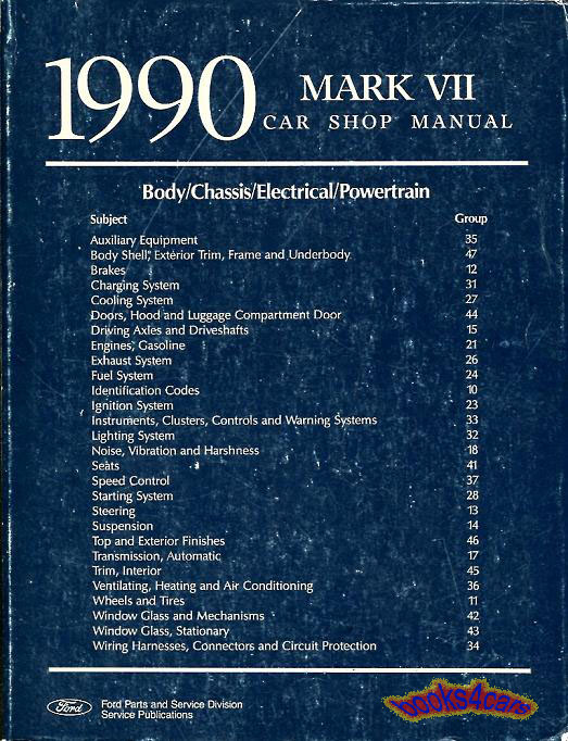view cover of 1990 MkVII Shop Service Repair Manual by Lincoln for Mk7 Mark VII 7