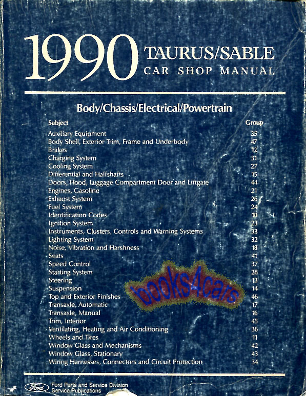 view cover of 1990 Taurus & Sable Shop service repair Manual by Ford includes Sho