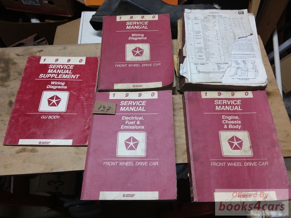 view cover of 1990 Wiring shop service Manual by Chrysler for Imperial LeBaron New Yorker 5th Avenue Landau Dodge Daytona Dynasty Omni Shadow Spirit Plymouth Acclaim Horizon Sundance front wheel drive cars