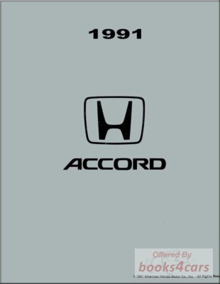 view cover of 1991 Shop Service Repair Manual by Honda for Accord
