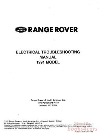 view cover of 1991 Range Rover Electrical Troubleshooting Manual by Land Rover