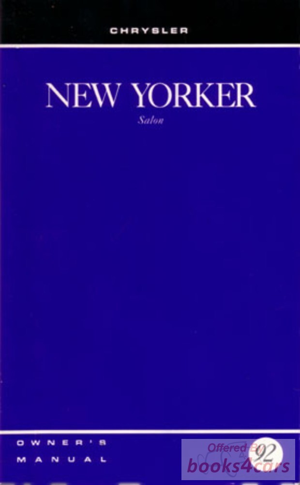 view cover of 1992 Sedan New Yorker Owners Manual by Chrysler 148 pages