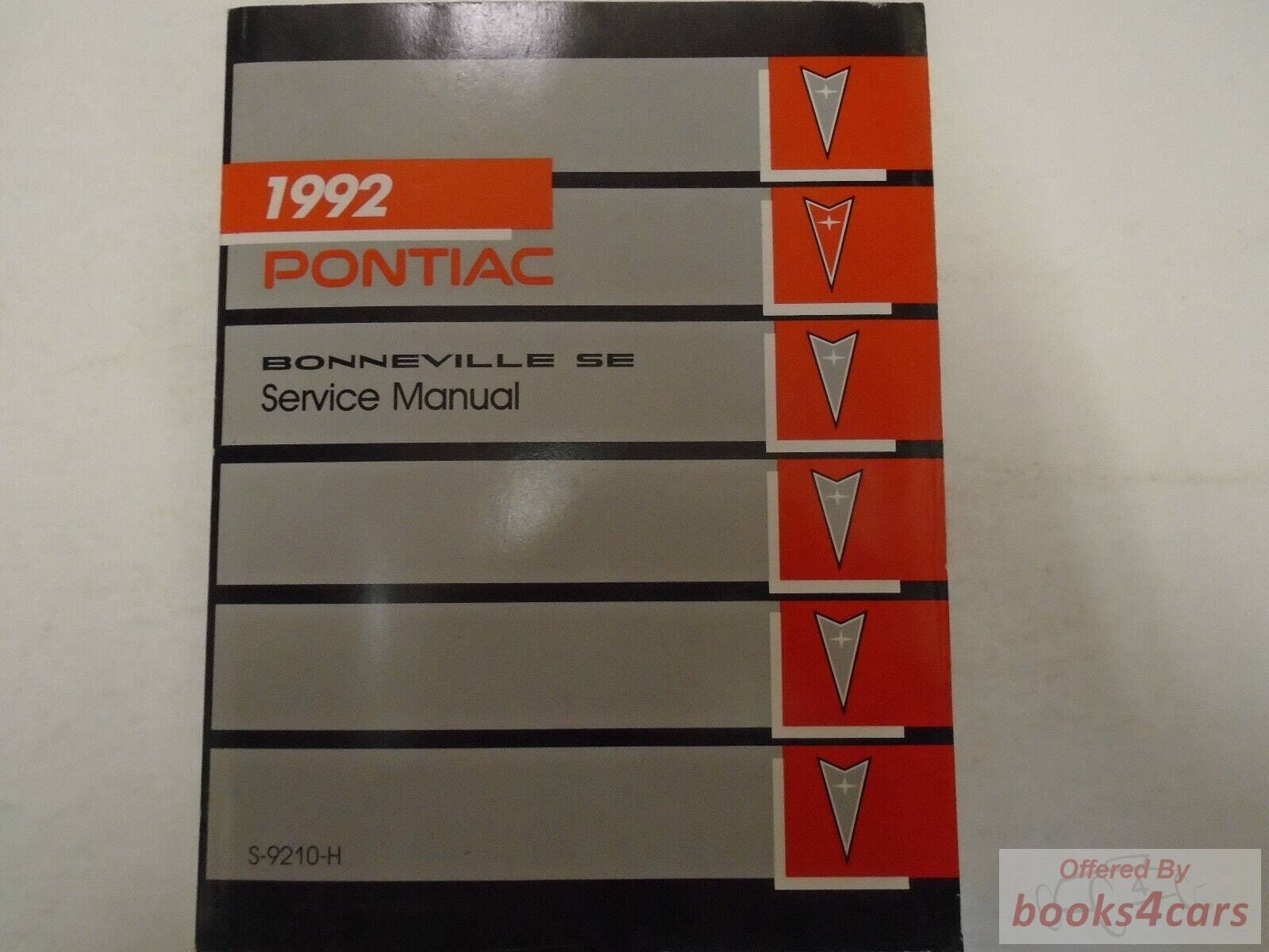view cover of 1992 Bonneville SE Service shop repair manual by Pontiac