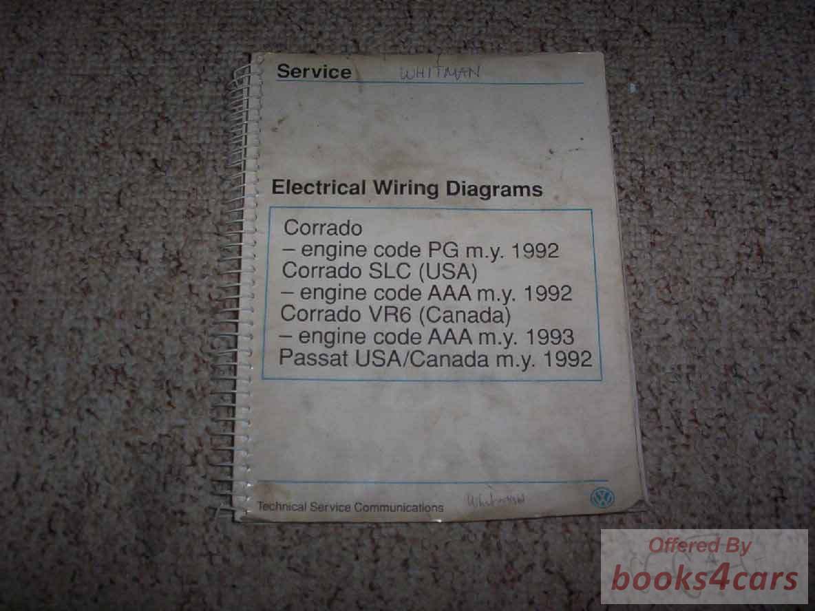 view cover of 1992 Wiring Diagrams Manual by Volkswagen VW for Corrado & SLC & VR6 & Passat (1.8 1.9 2.0 & 2.8)