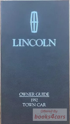 view cover of 1992 Town Car Owners Manual by Lincoln.