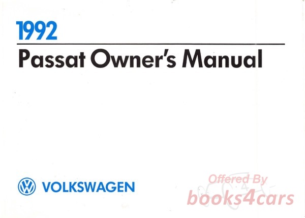 view cover of 1992 Passat Owners Manual by Volkswagen