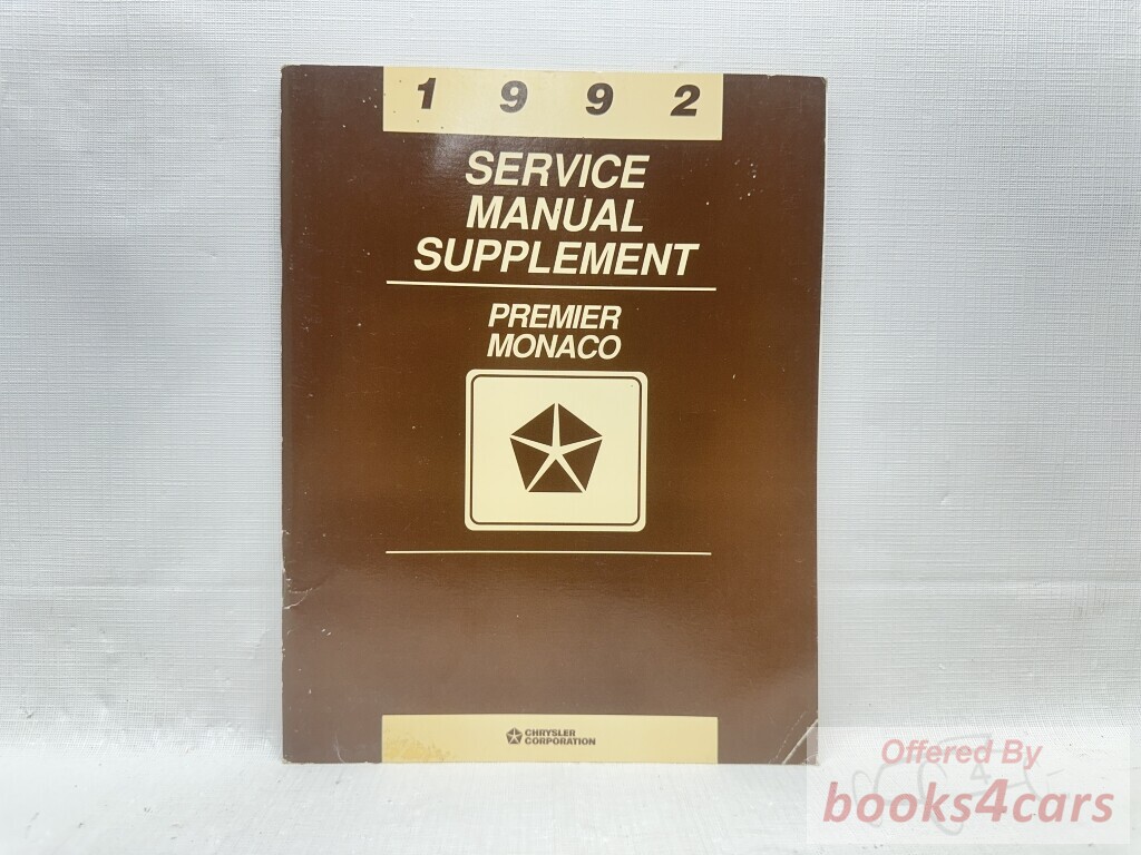 view cover of 1992 Chrysler Premier Monaco service manual supplement