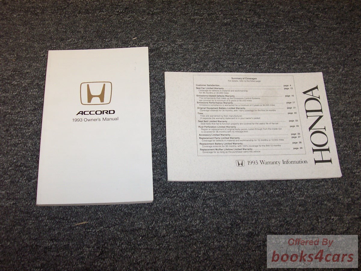 view cover of 1993 4 Door Accord Owner's Manual by Honda