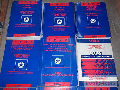 view cover of 1993 FWD 3-volume Shop Service Repair Manual set by Chrysler for Imperial LeBaron New Yorker Fifth Avenue & Dodge Daytona Dynasty Shadow Convertible & Spirit as well as Plymouth Acclaim & Sundance