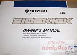 view cover of 1994 Sidekick Owners Manual by Suzuki