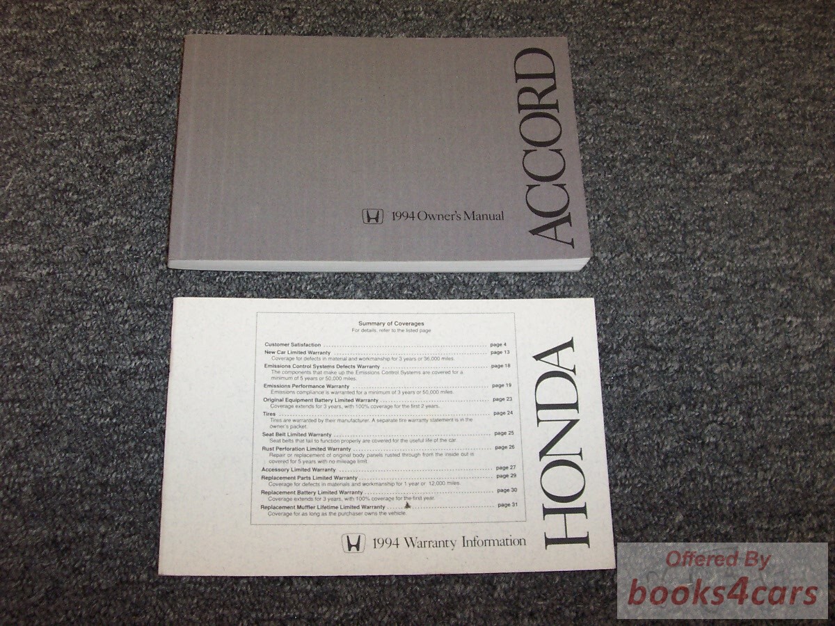 view cover of 1994 2 Door Accord Owner's Manual by Honda coupe