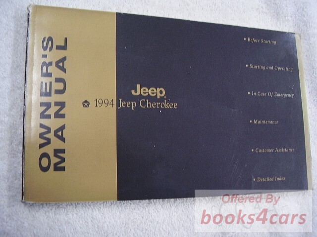 view cover of 1994 Cherokee Owners manual by Jeep