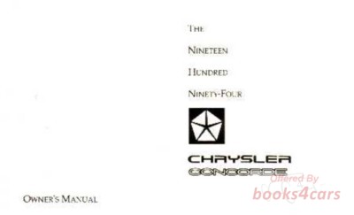 view cover of 1994 Concorde owners manual by Chrysler