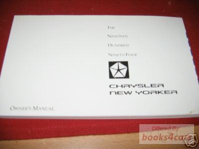 view cover of 1994 New Yorker owners manual by Chrysler