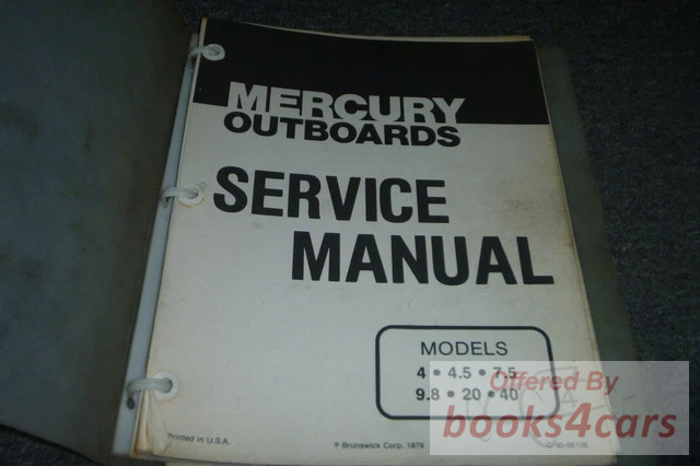 view cover of 1994 Shop Service Repair Manual for models: 4GNAT (2-Cyl.), 90cc Sailpower (1-Cyl.), 4 (1-Cyl.), 7.5, 9.8, 20 & 40 by Mercury Outboards