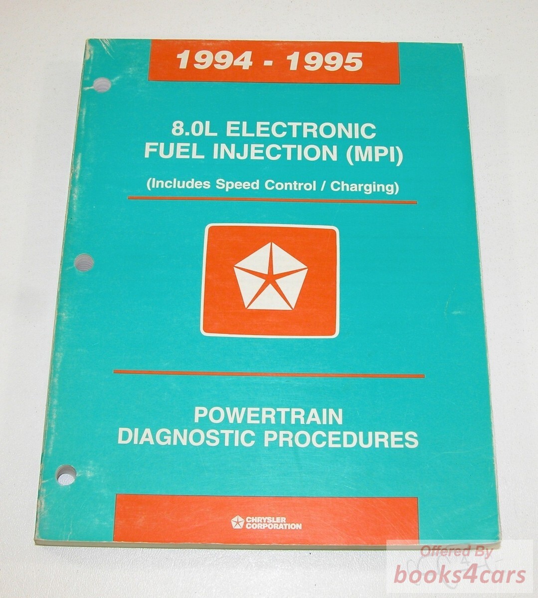 view cover of 1994-1995 8.0L electronic fuel injection MPI, powertrain diagnostic procedures manual. (also includes speed control and charging)