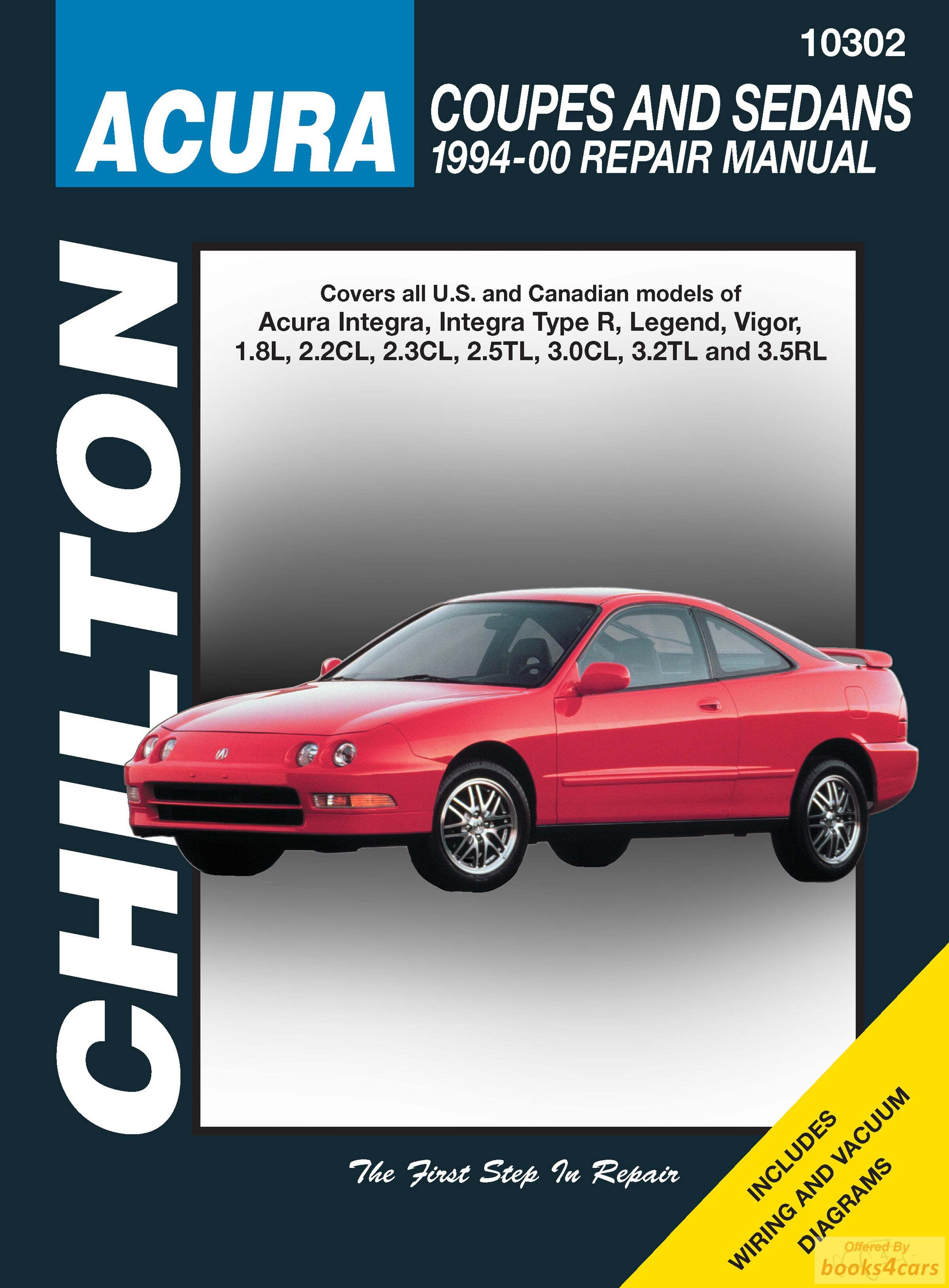 view cover of 1994-2000 Large Format Service Manual for Acura Integra, Legend Vigor CL TL RL & type R by Chilton