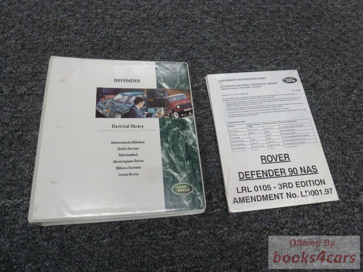 view cover of 1997 Defender NAS electrical reference library manual by Land Rover has photos of component & connector locations, descriptions of connectors and circuit operations