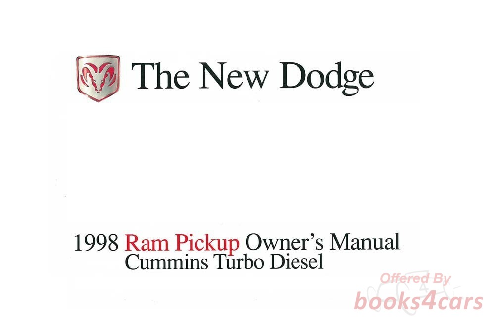view cover of 1998 Ram Diesel Owners manual by Dodge Truck