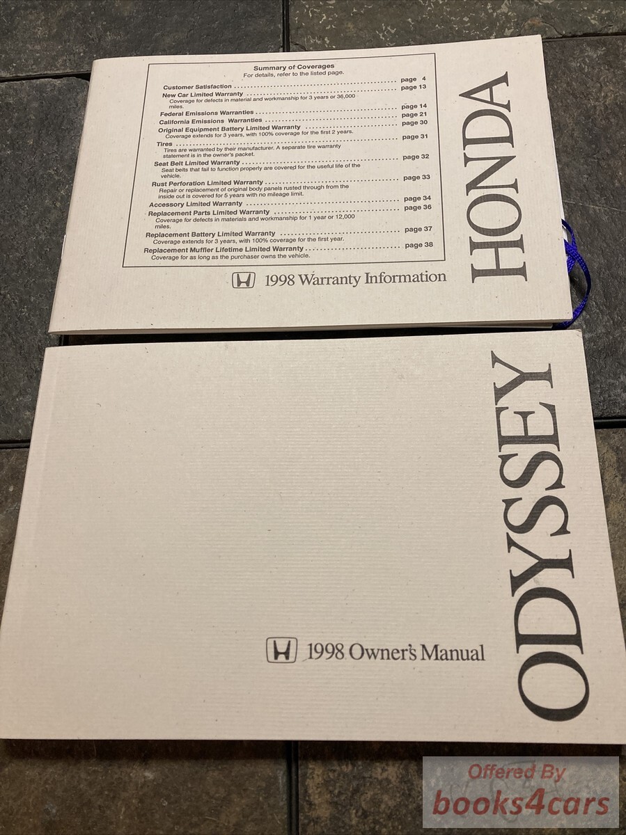 view cover of 1998 Odyssey Owners Manual by Honda