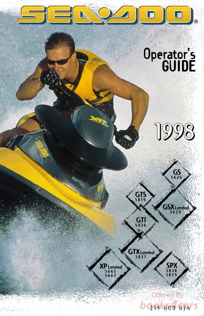 view cover of 1998 Sea Doo Jet Ski owners manual covering GS GTS GSX GTI GTX XP SPX models