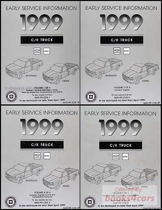view cover of 1999 C/K Shop Service Manual EARLY Set by Chevrolet and GMC for Silverado & Sierra pickup Truck using New Body Style 1/2 1500 3/4 2500 4.8 6.0 5.3 4.3 gas engines & 6.5L Diesel