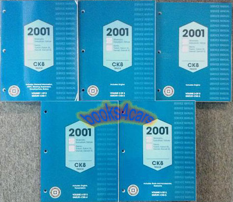 view cover of 2001 CK8 Shop Service Repair Manual by Chevrolet & GMC Truck C/K Silverado Suburban Tahoe Sierra Yukon Denali & XL gas & diesel engines 4.3 4.8 5.3 6.0 6.6 8.1 5 volume set