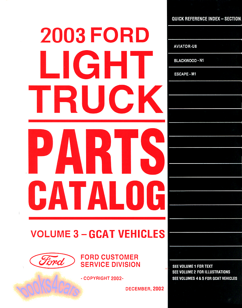 view cover of 2003 Ford Light Truck Aviator Blackwood Escape Parts Manual Gcat Vehicles by Ford Volume 3