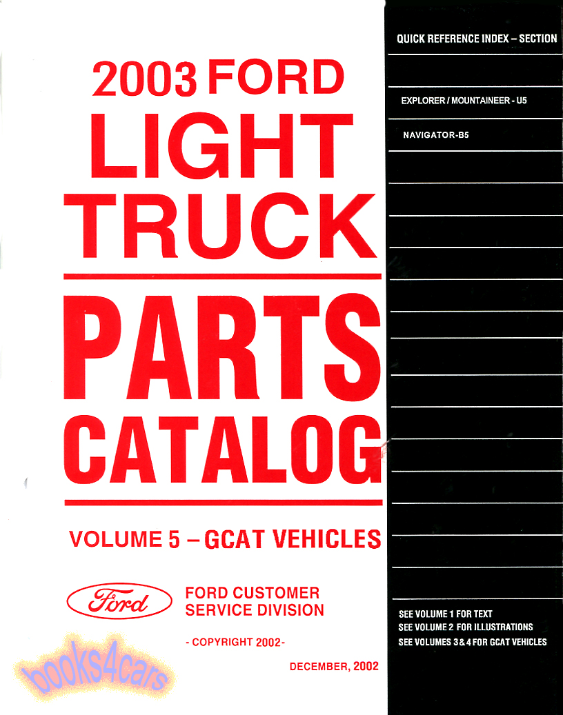 view cover of 2003 Ford Light Trucks Parts Catalog Manual including Explorer Mountaineer Navigator