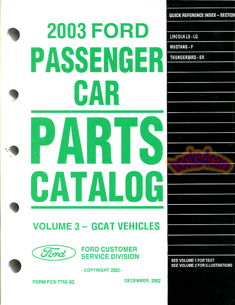 view cover of 2003 Ford Lincoln Car Parts Manual Mustang Thunderbird LS