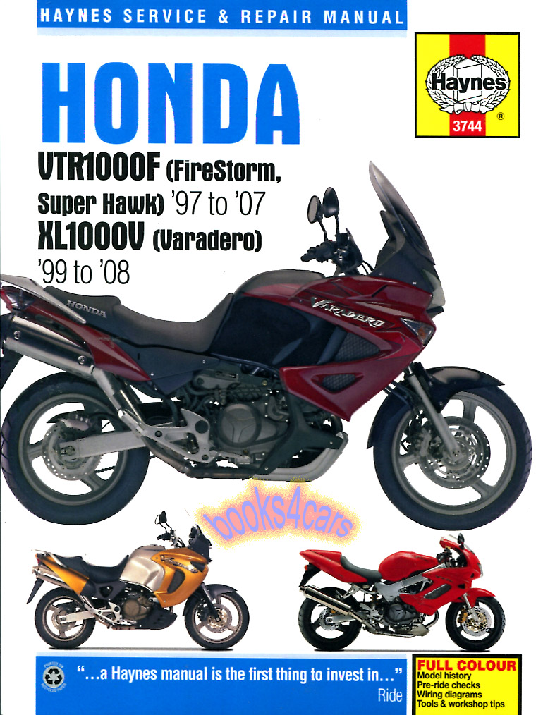view cover of 1997-2008 Honda VTR1000 XL1000V Shop Service Repair Manual by Haynes for 97-07 VTR1000F FireStorm 98-05 VTR1000F Super Hawk 99-08 XL1000V Varadero & 04-08 XL1000VA Varadero
