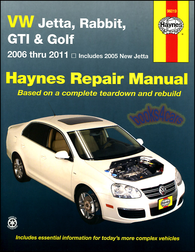 view cover of 2005-2011 Volkswagen Jetta A5 body & 2006-11 Rabbit & GTI & 2010-11 Golf Shop Service Repair Manual by Haynes with step by step repair procedures for the 2.0L 4 cylinder & 2.5L 5 cylinder engine electrical brakes & more in 320 pages