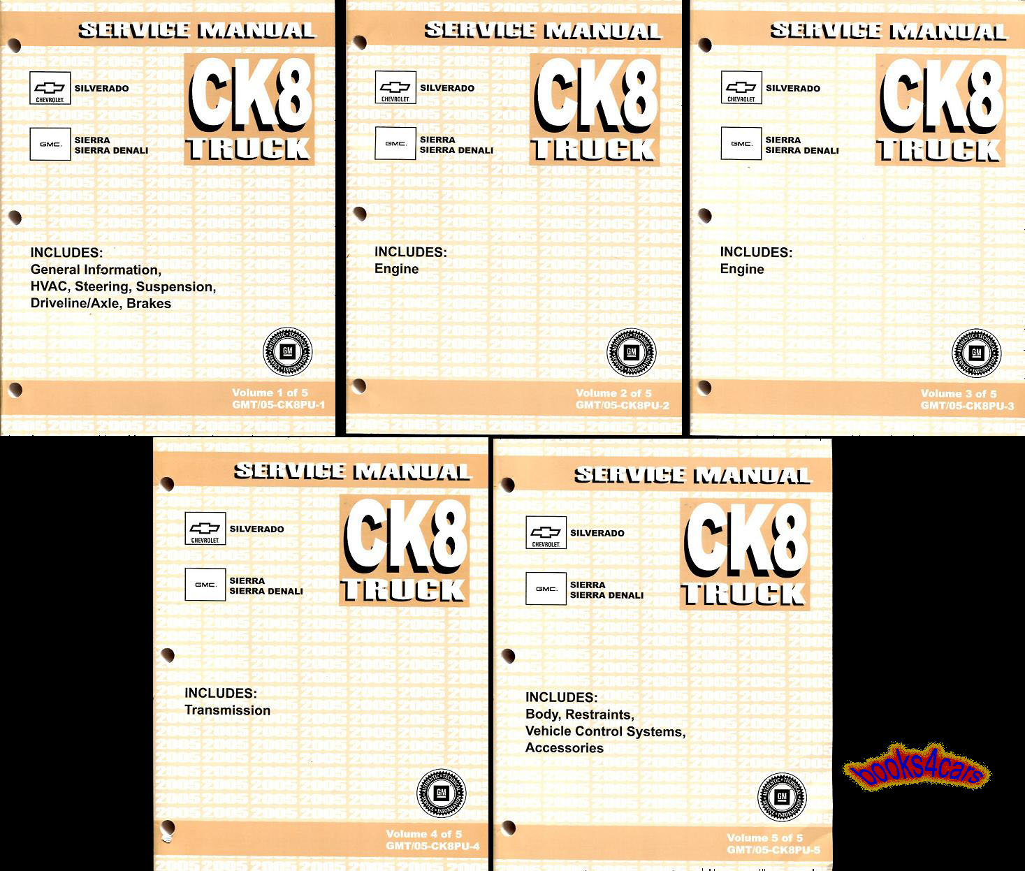 view cover of 2005 Silverado Sierra & Denali pickup 1/2 & 3/4 ton C/K 8 Shop Service Repair Manual by GMC & Chevrolet Truck 4.3 4.8 5.3 6.0 8.1 gas & 6.6 Duramax diesel 5 volume set