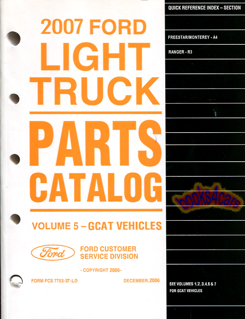 view cover of 2007 Parts Manual for all 2007 Ford Ranger Freestar & Mercury Monterey