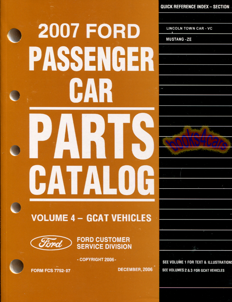 view cover of 2007 Mustang & Town Car Parts Manual by Ford & Lincoln