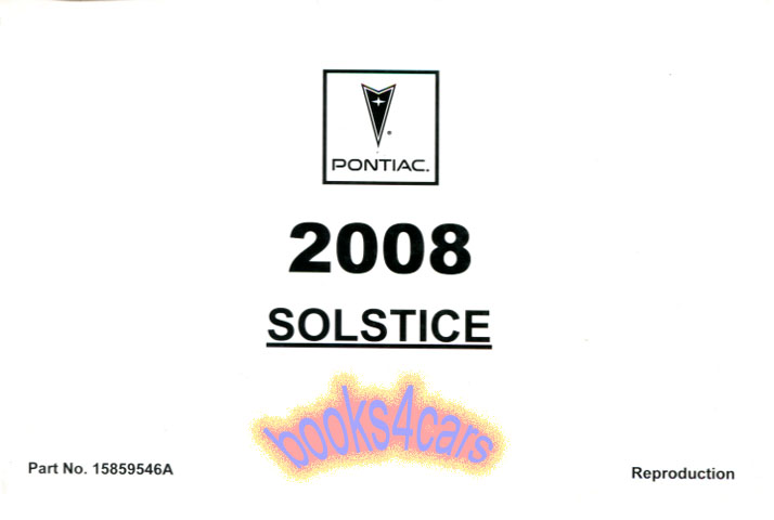 view cover of 2008 Solstice owners manual by Pontiac