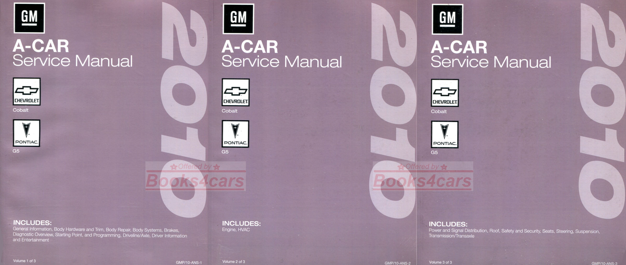 view cover of 2010 Chevy Cobalt and Pontiac G5 Shop Service Repair Manual 3 volume set by Chevrolet & GM