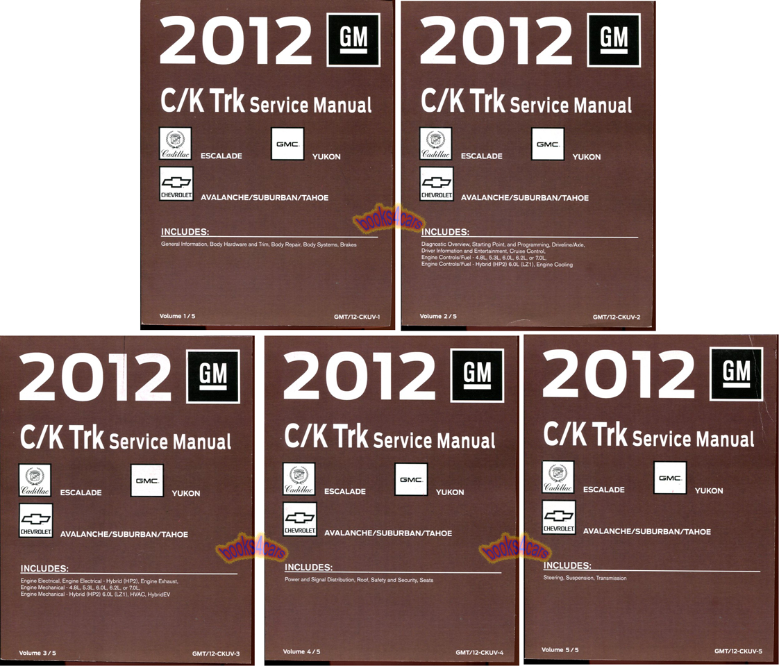 view cover of 2012 Tahoe Avalanche Yukon Escalade / ESV / EXT & Suburban Shop Service Repair Manual by Chevrolet Cadillac & GMC Truck 5 volumes