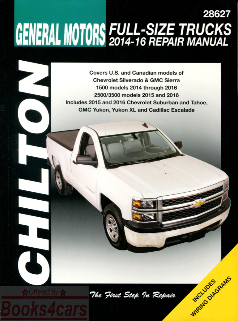 view cover of 2014-2016 Chevrolet GMC Silverado Sierra Denali Suburban Tahoe Yukon XL Avalanche shop service repair manual by Chilton ( may also be partially applicable to Escalade. does not include 2014 SUV or diesel engine or Hybrid system ) 480pgs